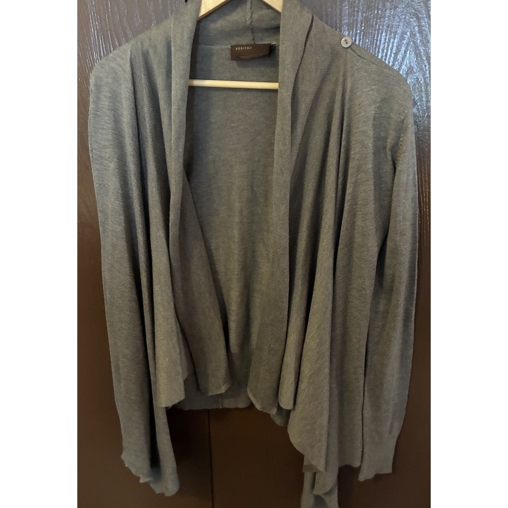 Kerisma Sweater Medium Light Brown Knit Open Front Cardigan Waterfall Line Great